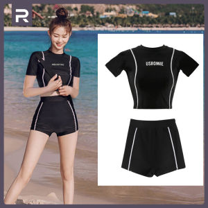 RUNVEX ชุดดำน้ำหญิง แขนยาว เซ็กซี่ ชุดว่ายน้ำ 2piece แห้งเร็ว มีบรา กันuv เสื้อว่ายน้ําแขนยาว/แขนสั้น+กางเกงขาสั้น ใส่สบาย ไม่ร้อน