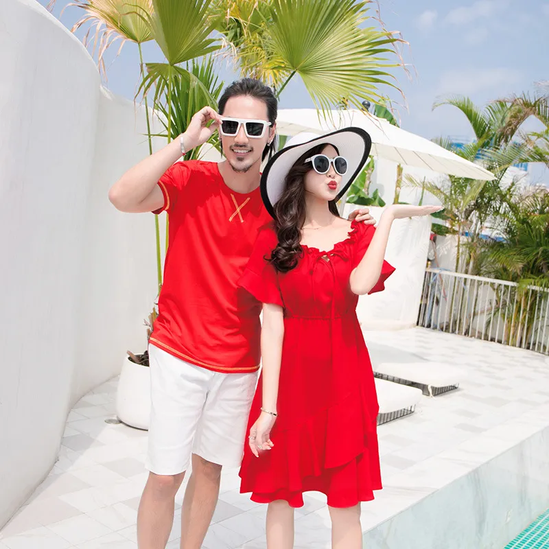 Korean Couple Matching Clothes T Shirts College School Fashion Lovers Women Men Summer Red Vacational Dress Outfit Wear Set Lazada Singapore