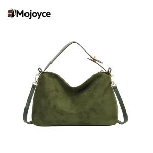 Women Faux Suede Handbag Solid Color Hobo Bag Crossbody Bag for Travel Work