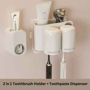 Ready Stock Drill-Free Wall Mounted Toothbrush Holder Traceless Punch-Free Automatic Toothpaste Squeezer Dispenser Hangable Mouthwash Cup Durable Space Saving Storage Organizer Rack Multipurpose Use Modern Cheap Home Living Bathroom Toilet Anti Bacteria