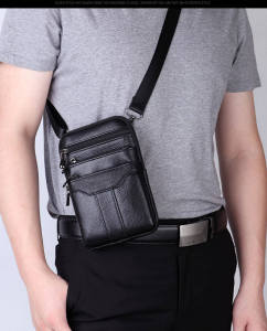 2023 Mens leather waist bag multi-function messenger bag casual shoulder bag can wear belt mobile phone bag