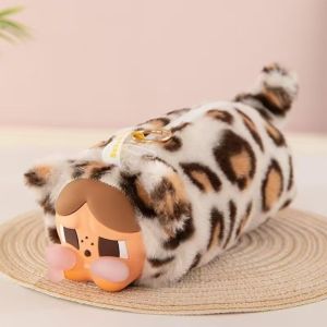 LIWU Plush Pencil Case Cartoon Crybaby Large Capacity Pen Bag Leopard Cat Stationery Organizer Gift