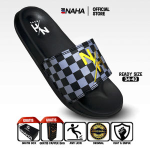 NAHA Sandal Selop Pria Wanita Distro Karet Catur Hitam Size 34 - 43