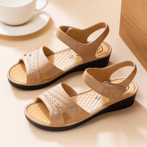 Free Shipping 2026 New Style WomenS Summer Flat Sandals Designed For Middle-Aged And Elderly Women With A Non-Slip Soft Sole And Featuring A Velcro Closure And Thick Platform