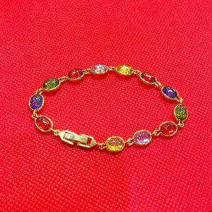 สวยจบในราคาหลักร้อย✨ สร้อยพลอยสีนพเก้า สร้อยคอ กำไล สังวาลย์ ทองไมครอน ทองชุบ โคลนนิ่ง สามารถปรับระดับได้ (นพเก้า)