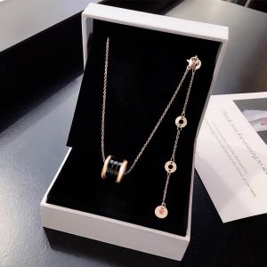 good 999 Korean HOT 18K rose gold titanium steel fashion design Circle personality tassel  love Necklace N8093
