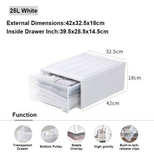 Nearra 5.5-35L Clothes/Underwear Simple Drawer Type Plastic Storage Box Transparent Layered Storage Cabinet