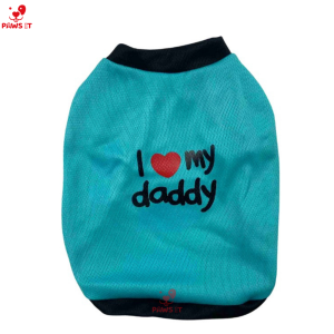 PAWS IT I Love My Mommy Daddy Pink Aqua Blue Shirt Dog Cat Clothes Pet Dog Shirt Sando Dog Dress Costume