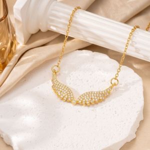 INVADER Crystal Wing Pendant Necklace Adjustable Chain Silver/Gold Angels Wings Clavicular Chain Elegant Sparkling Crystal Necklace for Women
