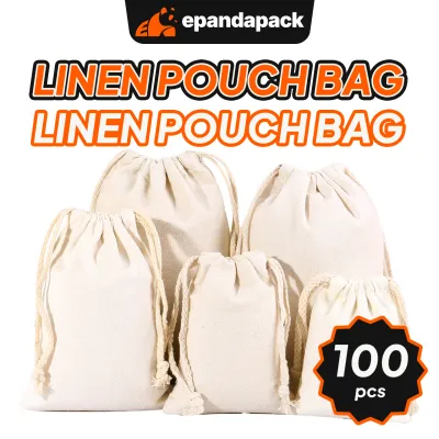 100pcs Linen Drawstring Pouch Beg Serut Cenderahati Eco Bag Burlap Beg Guni Kain Goodie Packaging
