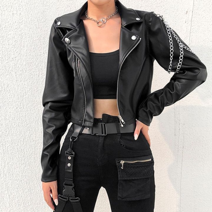 Women PU Leather Short Cropped Jacket Spring Autumn Winter Fashion