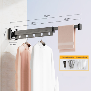 Wall Mounted Drying Rack For Clothes Folding Clothes Drying Rack Collapsible Drying Racks for Laundry Load Bearing 10kg Retractable Clothes Hanger with Hanging Holes Space Saver for Balcony Bathroom Bedroom