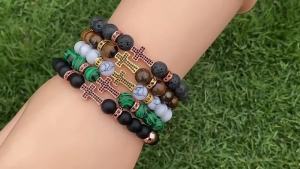 สร้อยข้อมือคู่หินตาเสือ สีขาว กล้วยไม้ สน สีดำด้าน อาเกต สีดำ สร้อยข้อมือหินแผนที่แฟลช สุดพิเศษ