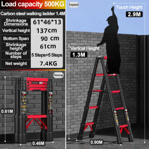 DEKES A-frame multifunctional telescopic ladder household extendable folding ladder anti slip pedal 500kg load-bearing capacity