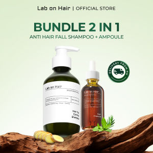 LAB ON HAIR 2in1 Bundle Anti Hairfall Control Shampoo and Hair Growth Ampoule Serum with Ginger Ginseng Aminexil PDO Biotin Thuja Hair Care Repair Treatment