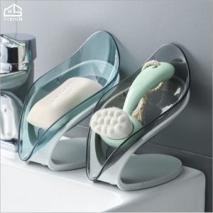 Vision 2Pcs Creative Leaf Shape Soap Dishes Decorative Drainage Soap Holder Plastic Self Draining Case Container No Drilling Punch-free Soap Box for Bathroom Kitchen