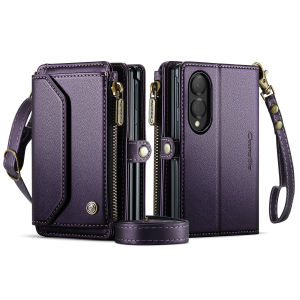 Crossbody Lanyard Leather Zipper Flip Card Holder Slot Wallet Case For Samsung Galaxy Z Fold 8 Kickstand Protection Phone Cover