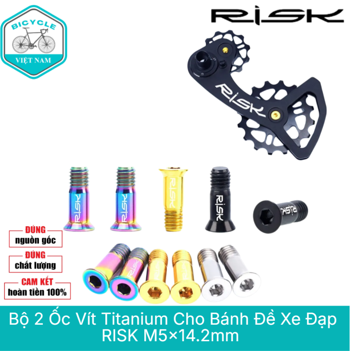 Bộ 2 Ốc Vít Titanium Cho Củ Cùi Đề Xe Đạp RISK M5x14.2mm – Siêu Nhẹ, Nhiều Màu Lựa Chọn