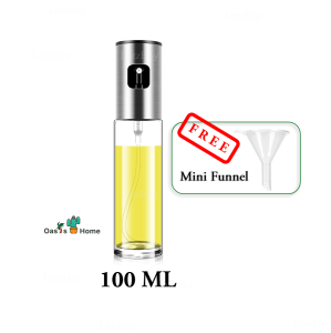 Oasis Home Oil Spray Mist Premium Stainless Steel Glass Bottle 100ml/200ml Home Cooking Oil Sprayer Dispenser with Funnel Kitchen Tools For Fried Chicken/BBQ/Baking/Barbecue/Air Fryer//Salad/Olive Oil Dispenser 喷油瓶喷雾 LotzBuy