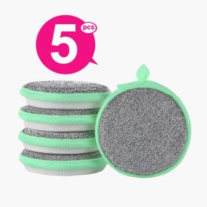 5 PCS Double Sided Cleaning Sponge Household Reusable Hanging Dishwashing Brush Cloth Oil Proof Cloth Kitchen Tools