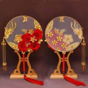 ORIGE HOUSE Alloy Accessories Elegant Exquisite Bride Group Fan Festive Fan Bride Xiuhe Decorative Fan Wedding Ceremony Ancient Style Hand Holding Fan Round Fan Xiuhe Clothes Fan Tuan Fan