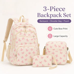 3 Pcs/Set Cute Large Capacity Bow Backpack Fashion Simple Student Adjustable Strap Nylon Schoolbag