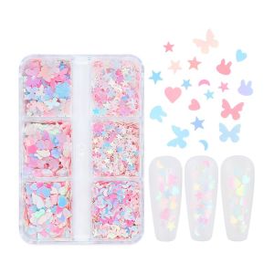 1 Kotak Manik Glitter Hati/Star/Kuku Sprinkle Glitter Nail Art Hiasan Kuku