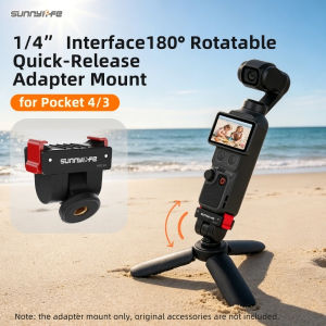 Sunnylife Quick Release Adapter Mount for DJI Osmo Pocket 4P 4 3 180° Tilt 1/4 Thread Selfie Stick Stand for Vlog Travel Outdoor Use