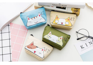 Japanese Style Cute Cartoon Women Kid Zip Cable Earphone Pouch Coin Purse Mini Bag Cat Casing Syling Beg Kucing Emoji Perempuan