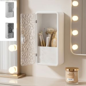 PYA94 Wall Mounted Toothbrush Storage Box Multi-functional Punching-free Bathroom Storage Rack Large Removable Makeup Brush Holder Bathroom