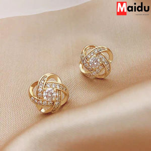 Maidu Jewelry Trang sức thời trang khuyên nụ Cỏ Ba Lá Pha Lê Nhỏ cho phụ nữ tông vàng Twist Vòng Bông tai