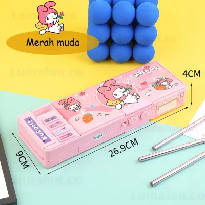 Kotak Alat Tulis Kotak Pena Kata Sandi Kuromi Kotak Alat Tulis Multi-fungsi Kuromi Baru Kunci Kombinasi Kotak Alat Tulis Kombinasi Dua Sisi Sanrio Berwarna Tinggi Kapasitas Besar