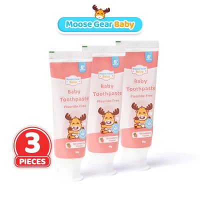 Moose Gear Baby Toothpaste 55g 3PACKS Strawberry Flavor Fluoride Free Safe if swallowed
