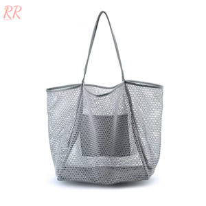 RR Mesh Beach Tote Bag Large Capacity Handbag Poratble Polyester Bag for Travel Beach Bag Womens Shoulder Handbags Shower Tote Bag for Beach Portable Shoulder Tote Bag Mesh Quick Dry Bag with Pocket Mesh Beach Tote for Toys Towel