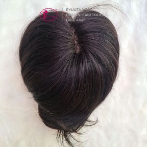 Ryuuta Wig Toupee Topper Lace Human Hair Pria Wanita Bisa Pindah Belahan