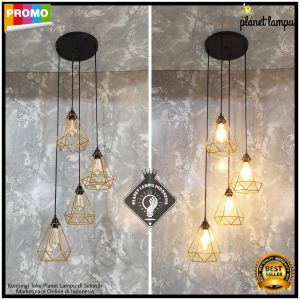 LAMPU GANTUNG DIAMOND KLASIK VINTAGE RETRO MINIMALIS KAP LAMPU GANTUNG HIAS CAFE TERMURAH HIASAN DEKORASI RUANG TAMU PLAFON TERAS WARNA HITAM PUTIH GOLD 4