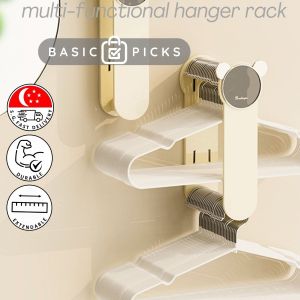 【SG STOCK】Multi-Functional Adhesive Large Capacity Dual Level Extendable Punch Free Hanger Storage Rack Holder Organizer