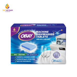 Viên rửa chén bát Obay không mùi BIO-ENZIM hộp 25 viên làm sạch vi khuẩn dầu mỡ an toàn dùng cho máy rửa bát