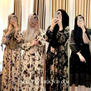 Gamis Rayon Diamond Anjani Pita Elegan dengan Motif Floral untuk Muslimah