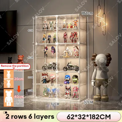 SALVO Lemari Display Akrilik/Plastik Transparan Rak Pajangan Anti Debu untuk Gundam Action Figure Mainan Kotak POPmart