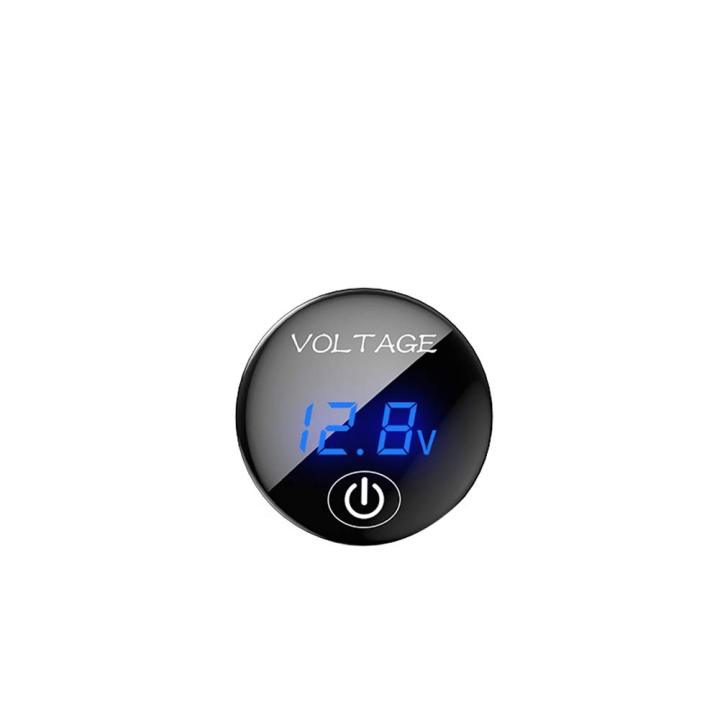 Meter Volt Paparan LED Kereta, Meter Voltan Paparan Digital DC 5-48V dengan Suis Skrin Sentuh Meter Volt Panel Bulat Digital untuk Motosikal Kereta Lori Bot, Biru