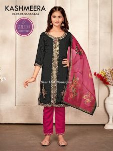 Vichitra Silk Girls Grand Punjabi Suit Kurtis With Pant And Dupatta