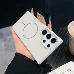 เคสโทรศัพท์มือถืออะคริลิคแข็ง แบบแม่เหล็กไร้สาย PC สําหรับ Samsung Galaxy Note 20 Ultra S25 Edge S24 S23 S22 S21 S20 FE Plus Ultra ครอบกันกระแทก สีทึบ Casing