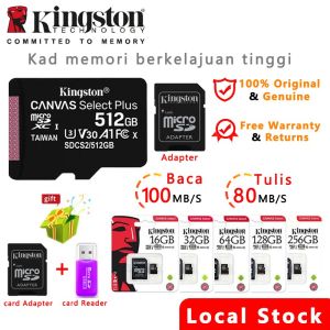 ♥COD Free Send adapter + card reader+100% original authentic Kingston SD Card Micro Sd Card Memory Card Class 10 80MB/s 64G/256GB/128GB/512GB TF Card For CCTV Dashcam 4