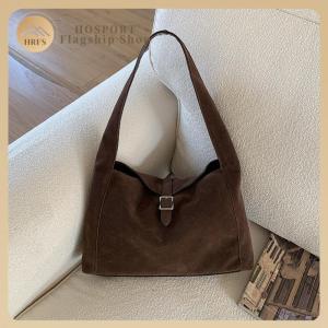 【HRFS】 Women Faux Suede Solid Color Shoulder Bag Fashion Commute Handbag Retro Single Shoulder Bag for School Work Daily Use