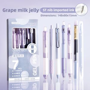 7Pcs Ballpen Set Retractable Gel Pen 4Pcs ST Nib 1Pc Needle Tip 1Pc Fine Nib 1Pc Highlighter Imported Smooth Black Ink Quick Drying School & Office Supplies