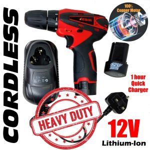 12V Cordless Drill Battery Screwdriver Heavy Duty 100% Copper Motor with 1.3Ah Battery Pack 2 pcs