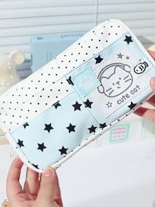 Kawaii Polka Dot Cat Pencil Case Large Capacity Multi-layer Pen Bag Cute Cartoon Kitten Stationery Pouch Washable Fabric Pencil Bag for Girls Students School Office Supplies
