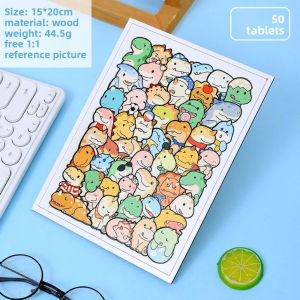 DOHOHO 50 Pieces Cat Panda Dinosaur Animal Educational Puzzle Toys Funny Pile Cartoon Wooden Puzzle Blocks Creative Animal Shape Puzzles Decorative Painting