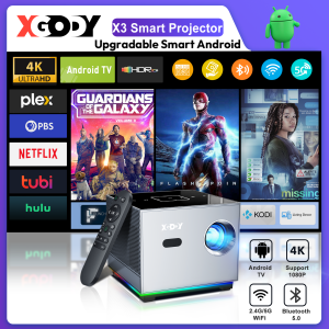 XGODY X3 Smart Portable Projector Android TV 1080P Support 4K 170 ANSI Lumens Hi-Fi Speakers Electric Focus & Keystone Correction 2.4G&5G WiFi Mini Home Theater Projector